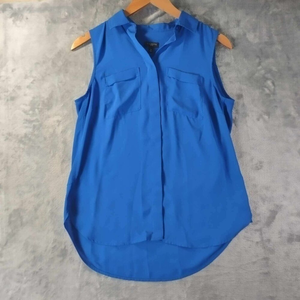Talbots Petites Cobalt Sleeveless High Low Blouse SP Office Layer Summer‎ Top